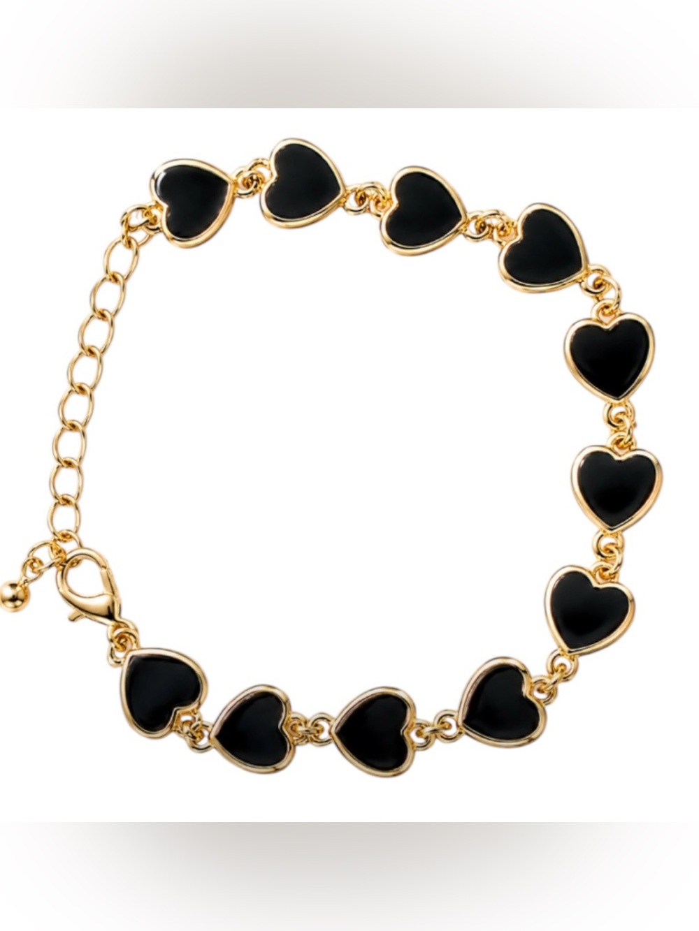 Black Enamel 14k Plated Gold  Scattered Heart Bracelet
